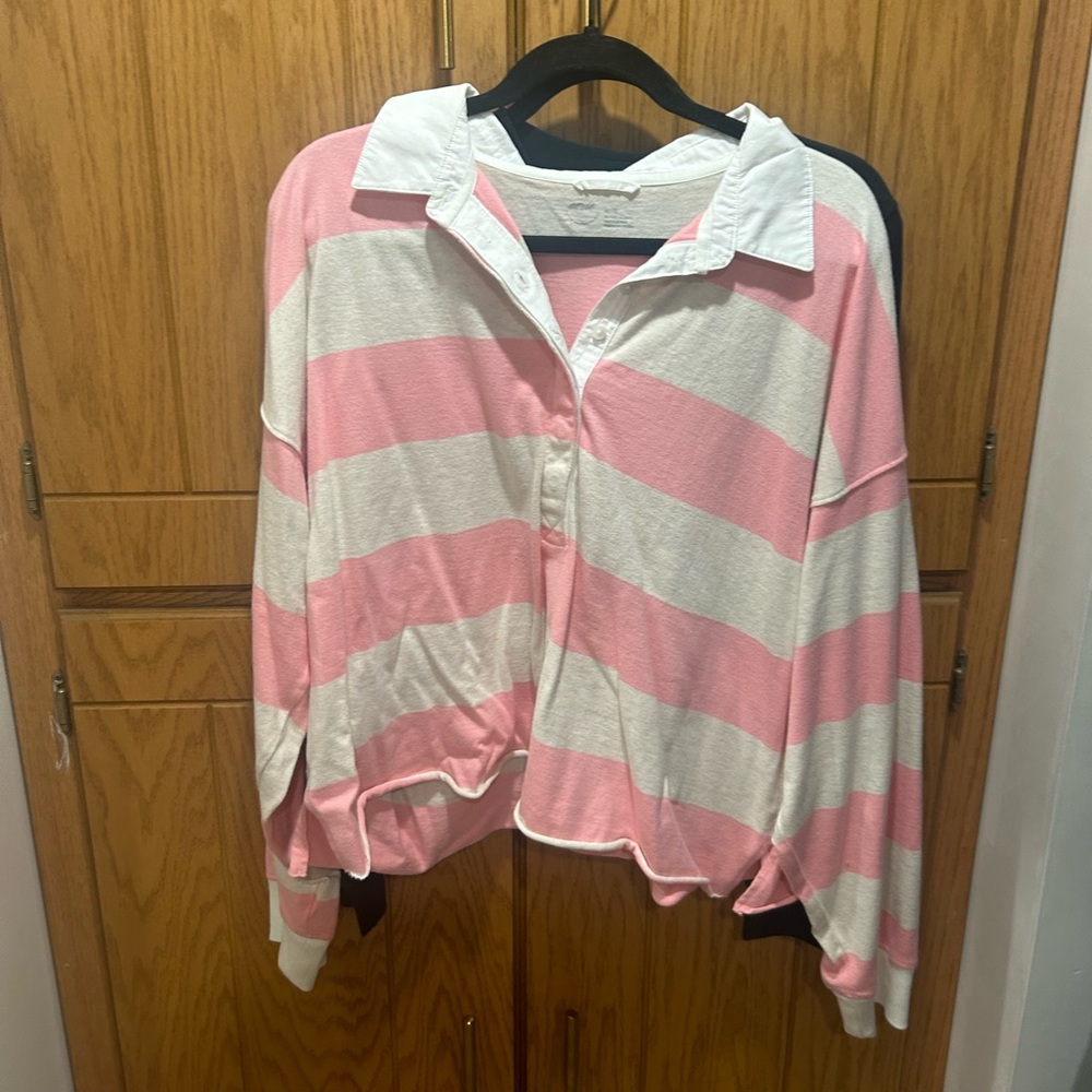 aerie rugby pink shirt